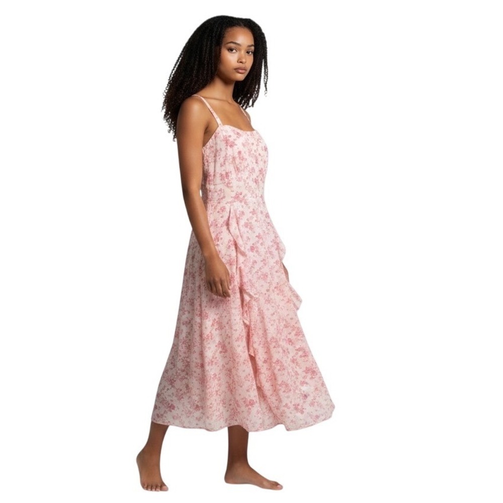 Belle Poque Floral Ruffle Maxi Dress Spaghetti‎ Strap Pink White Women's 2XL